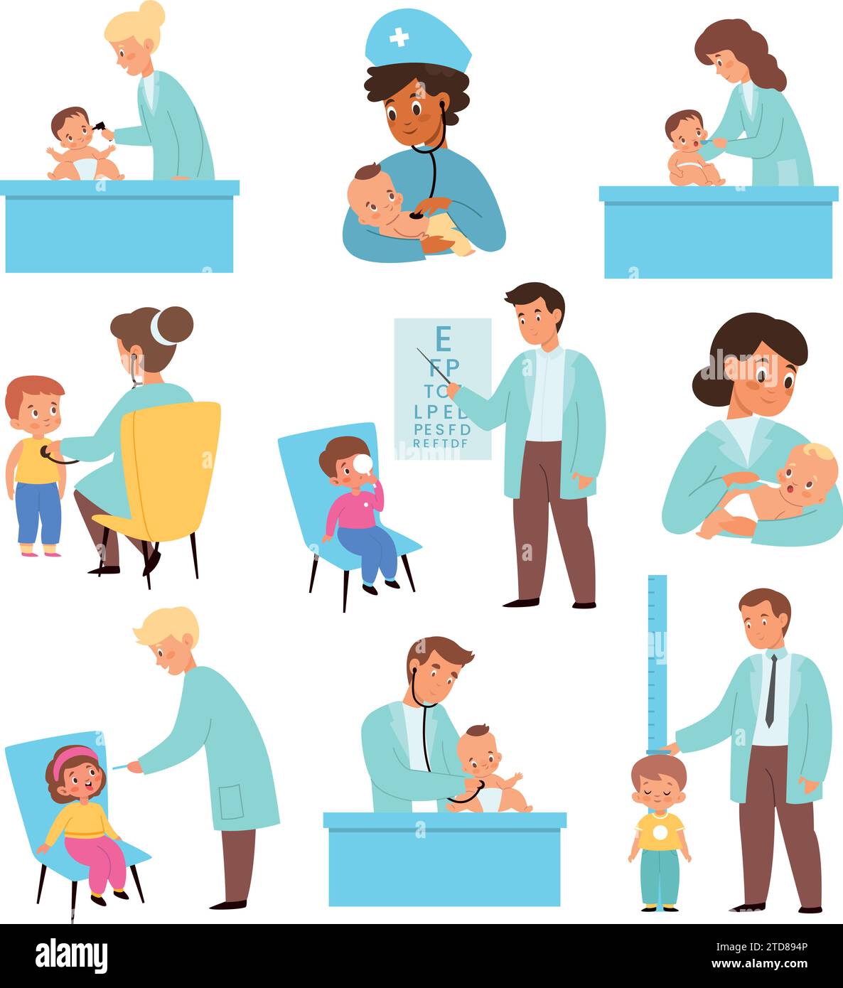 Pediatric baby examination. Kids healthcare. Cute children at doctors appointment. Physician or