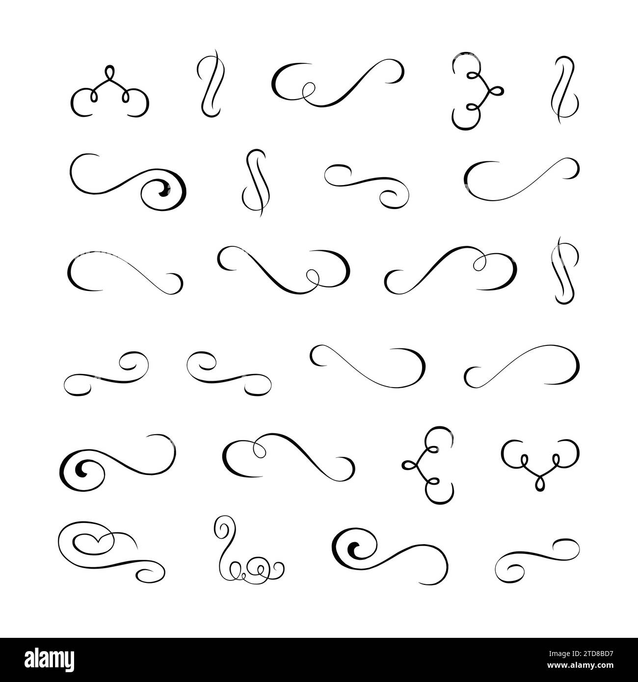 Calligraphic Vintage Vector Design Elements and Page Decorations. Set of Hand Drawn Swirls. Stock Vector