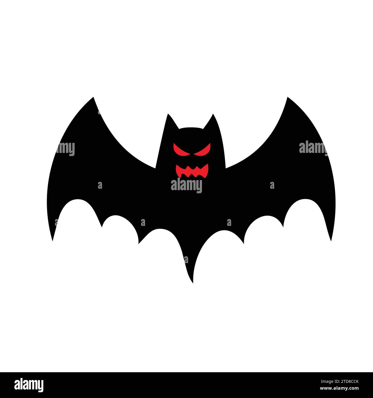 Black bat with an angry face expression and open wings Stock Vector