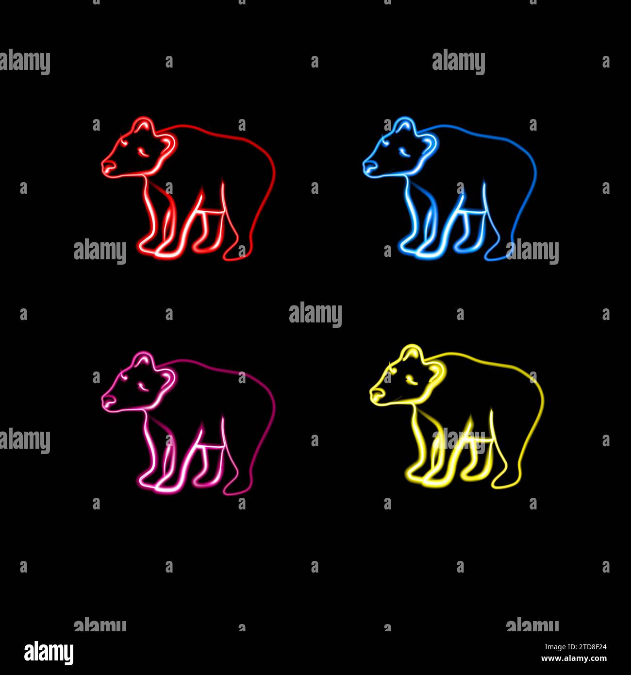 Vector set of bears with neon effect. Stock Vector