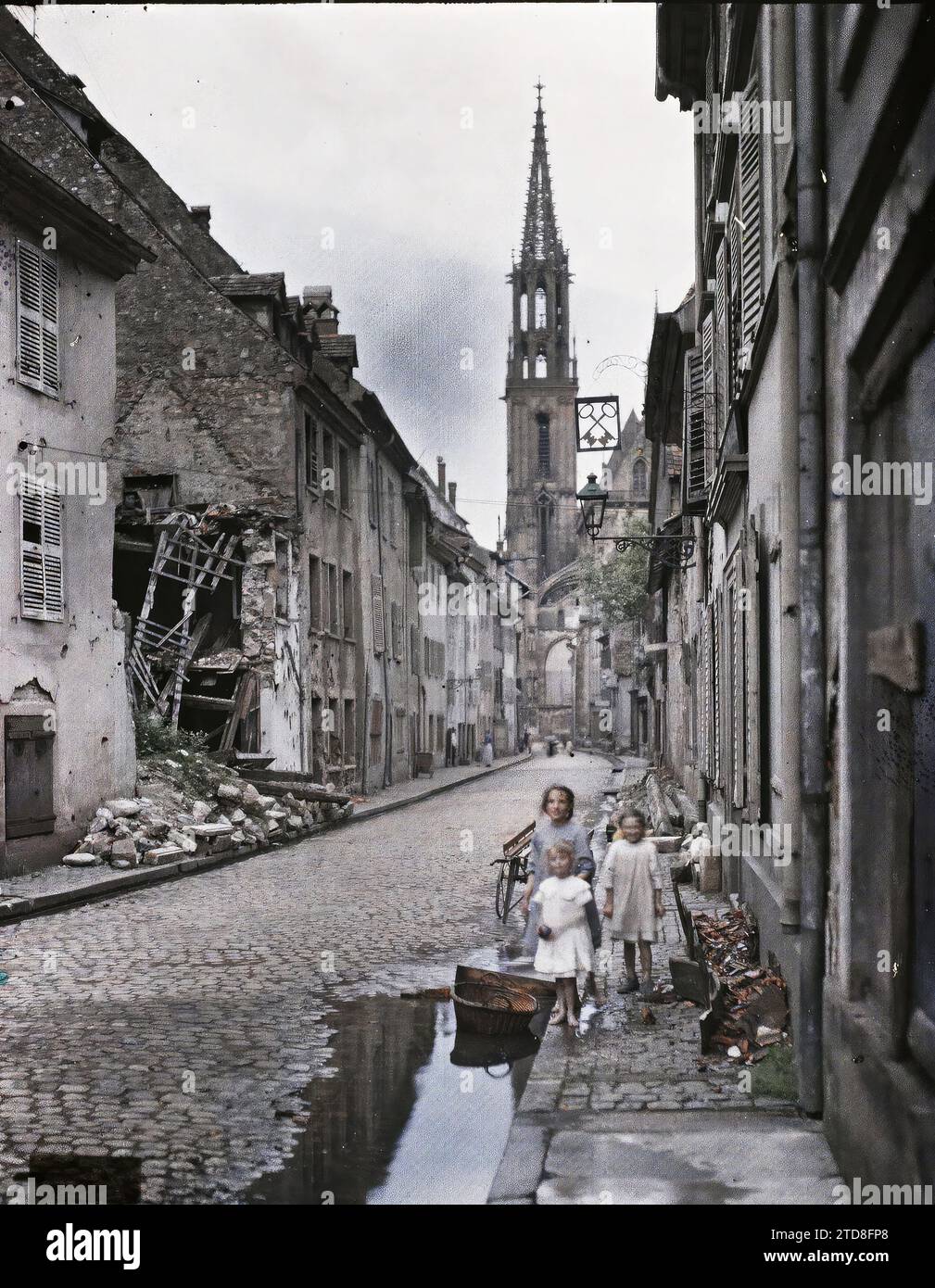 Thann, HautRhin, Alsace, France A street with a plane passing by, HD