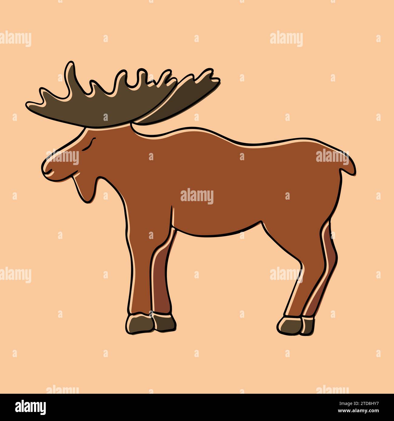 Vector isolated illustration of moose with outline. Stock Vector