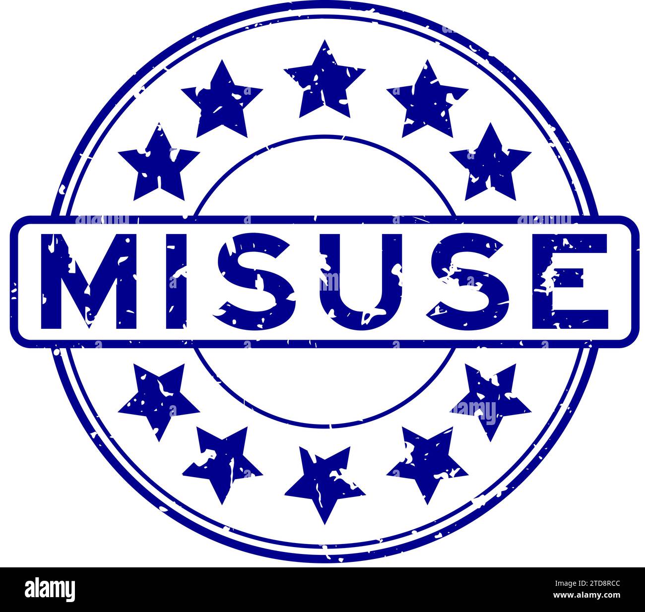 Grunge blue misuse word with star icon round rubber seal stamp on white background Stock Vector