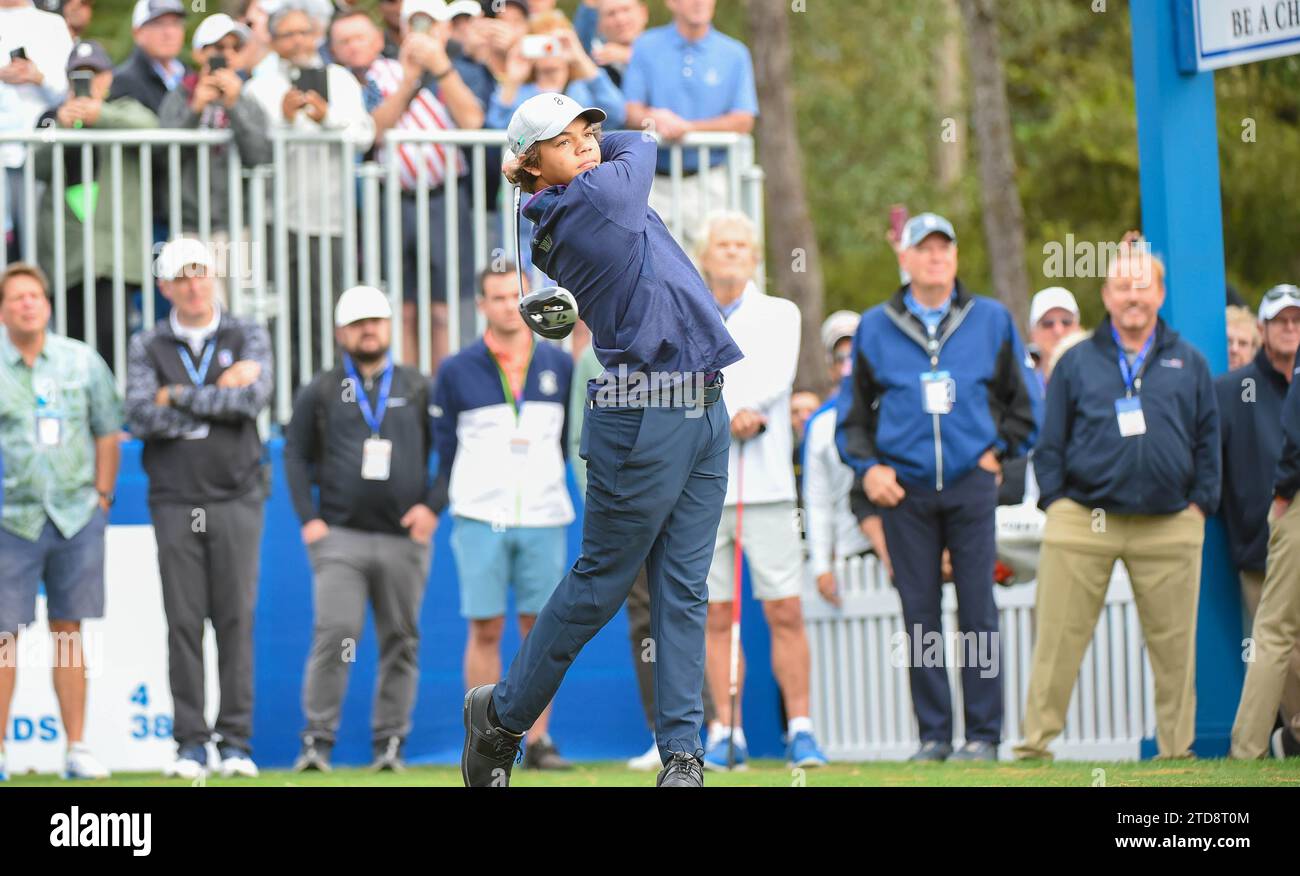 Orlando, USA. 15th Dec, 2023. ORLANDO, FL Charlie Woods tees off on