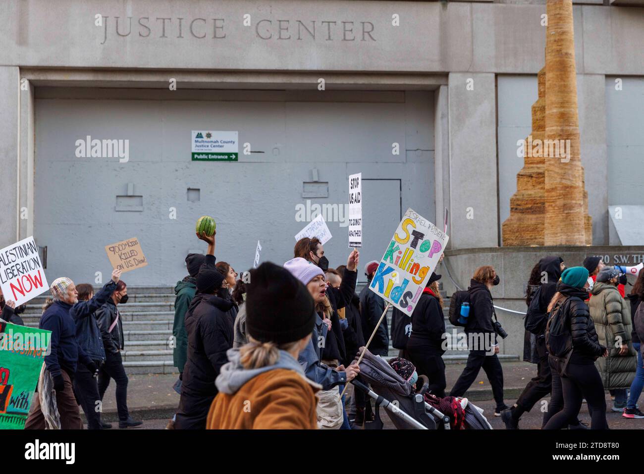 Portland Crowd Portland, USA. 16th Dec, 2023. The crowd briefly marched through ...