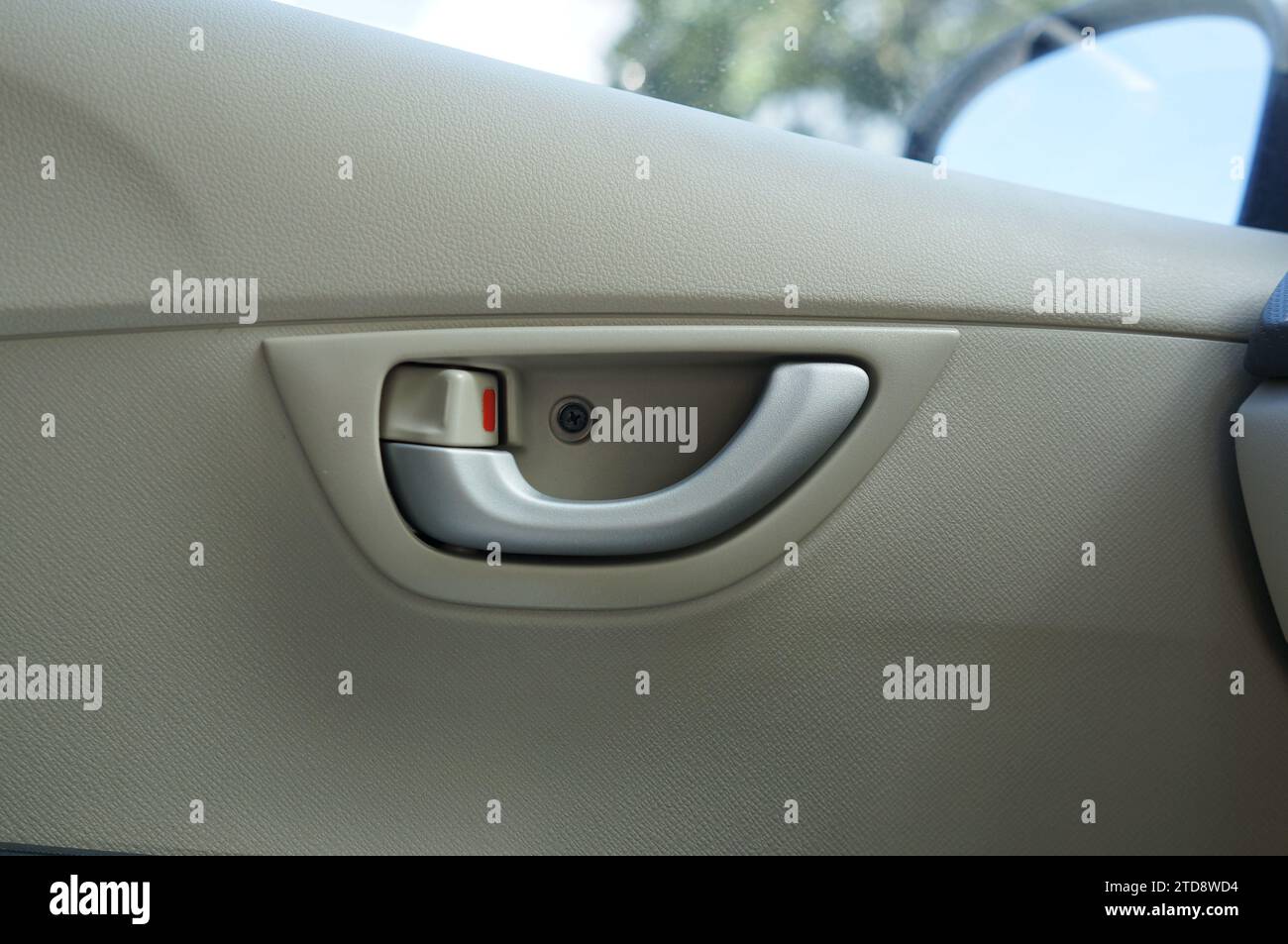 Car door unlocking lever seen from inside Stock Photo Alamy