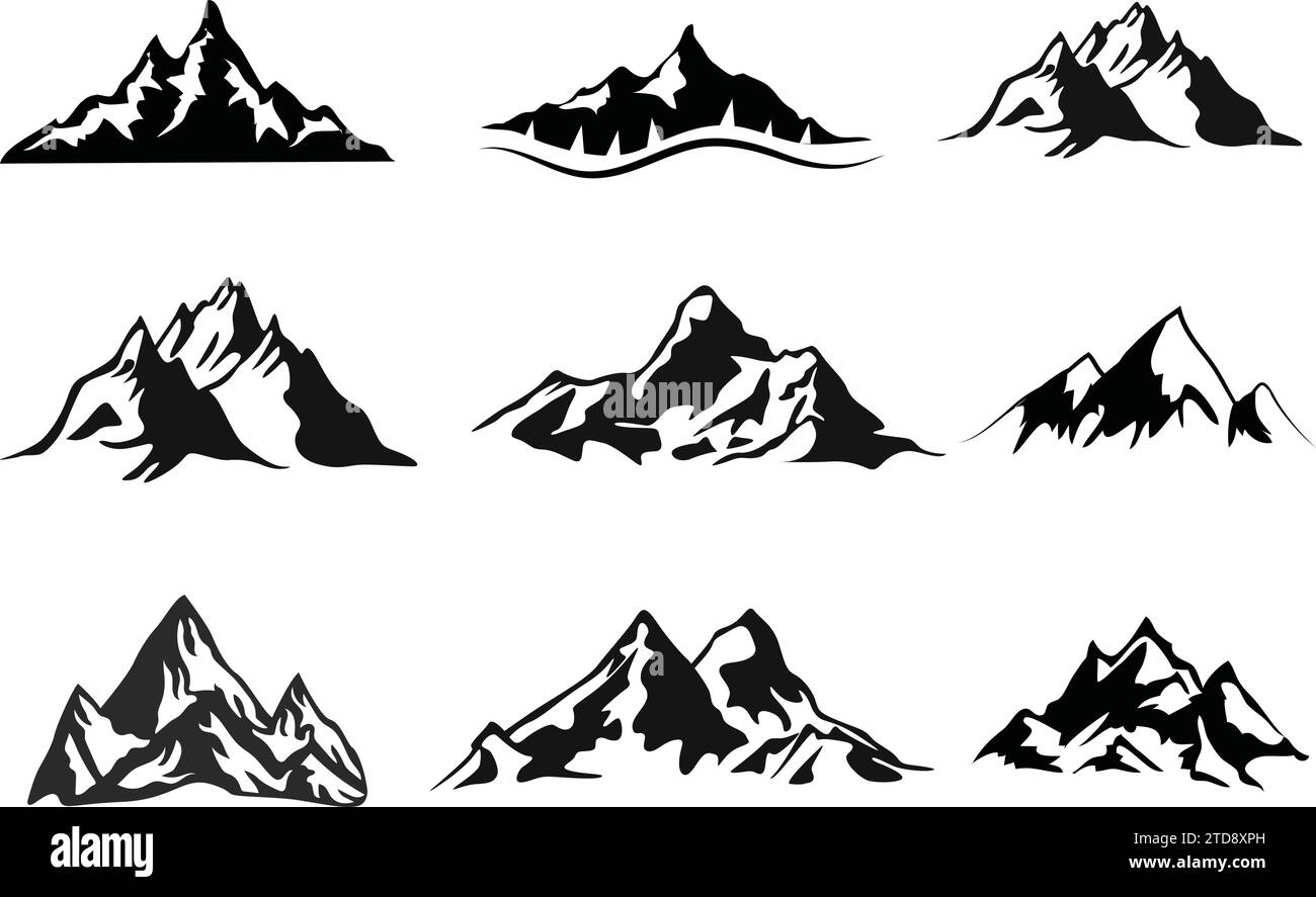 Mountain silhouette. Rocky range landscape shape. Hiking mou