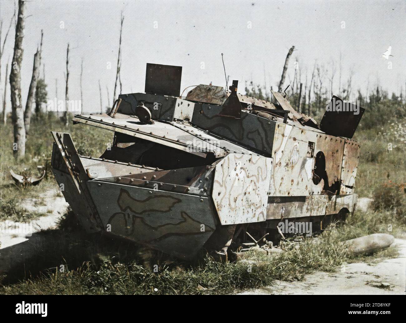 WW1 photo postcard of burned wreck of Schneider tank WW1 photo postcard of burned wreck of Schneider tank