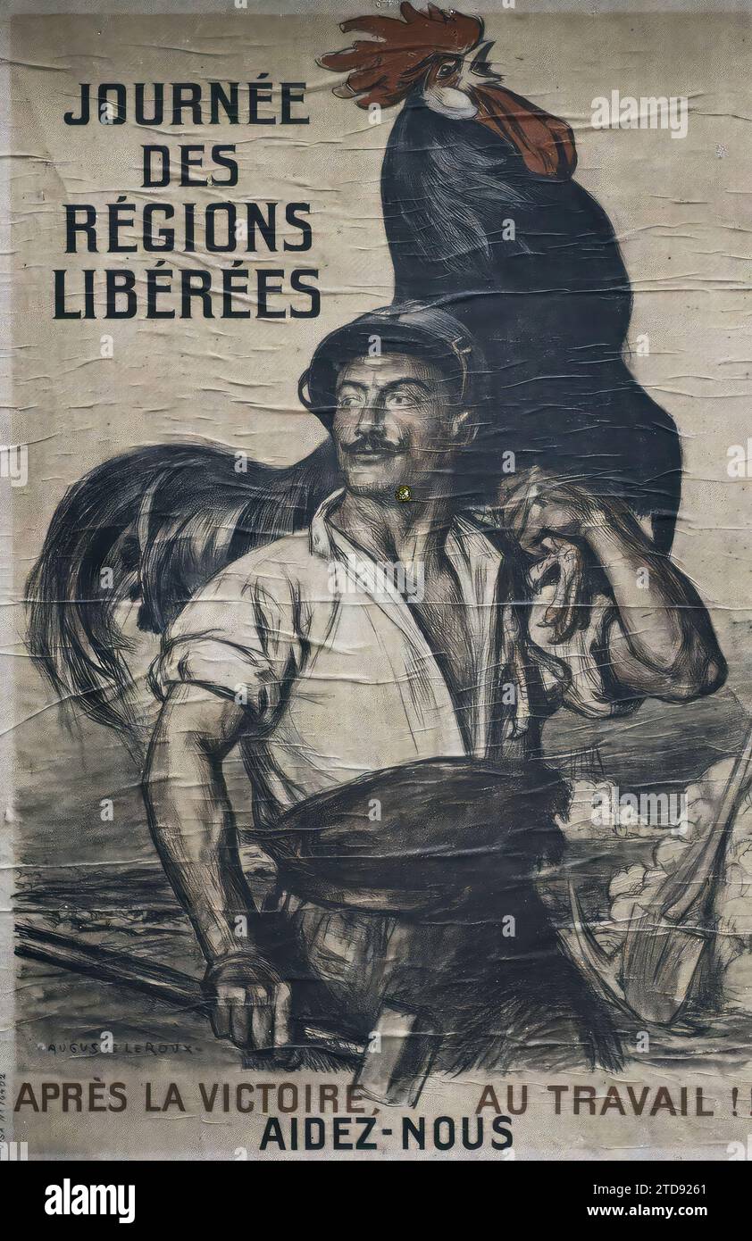 Paris, France Poster by Auguste Leroux for the Day of the Liberated Regions, Animal, Inscription, information, First World War, Art, Animal represented, fantastic animal, Poster, Worker, Reconstructions, Patriotism, Post-war, Drawing, France, Paris, Poster for the Liberated Regions, Paris, 12/07/1919 - 12/07/1919, Léon, Auguste, photographer, Autochrome, photo, Glass, Autochrome, photo, Positive, Vertical, Size 9 x 12 cm Stock Photo