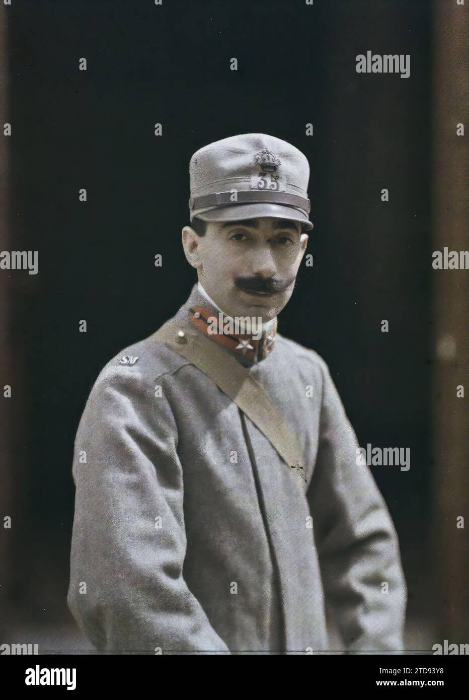 Maser, Italy Italian Soldier, Clothing, Human Beings, First World War, Society, Military Uniform, Portrait, Back Side, Hairstyle, Headgear, Man, Army, Italy, Maser, Italian Soldier, 01/06/1918 - 30/06/1918, Cuville, Fernand, 1918 - Italy - Fernand Cuville - (March-August), Autochrome, photo, Glass, Autochrome, photo, Positive, Vertical, Size 9 x 12 cm Stock Photo