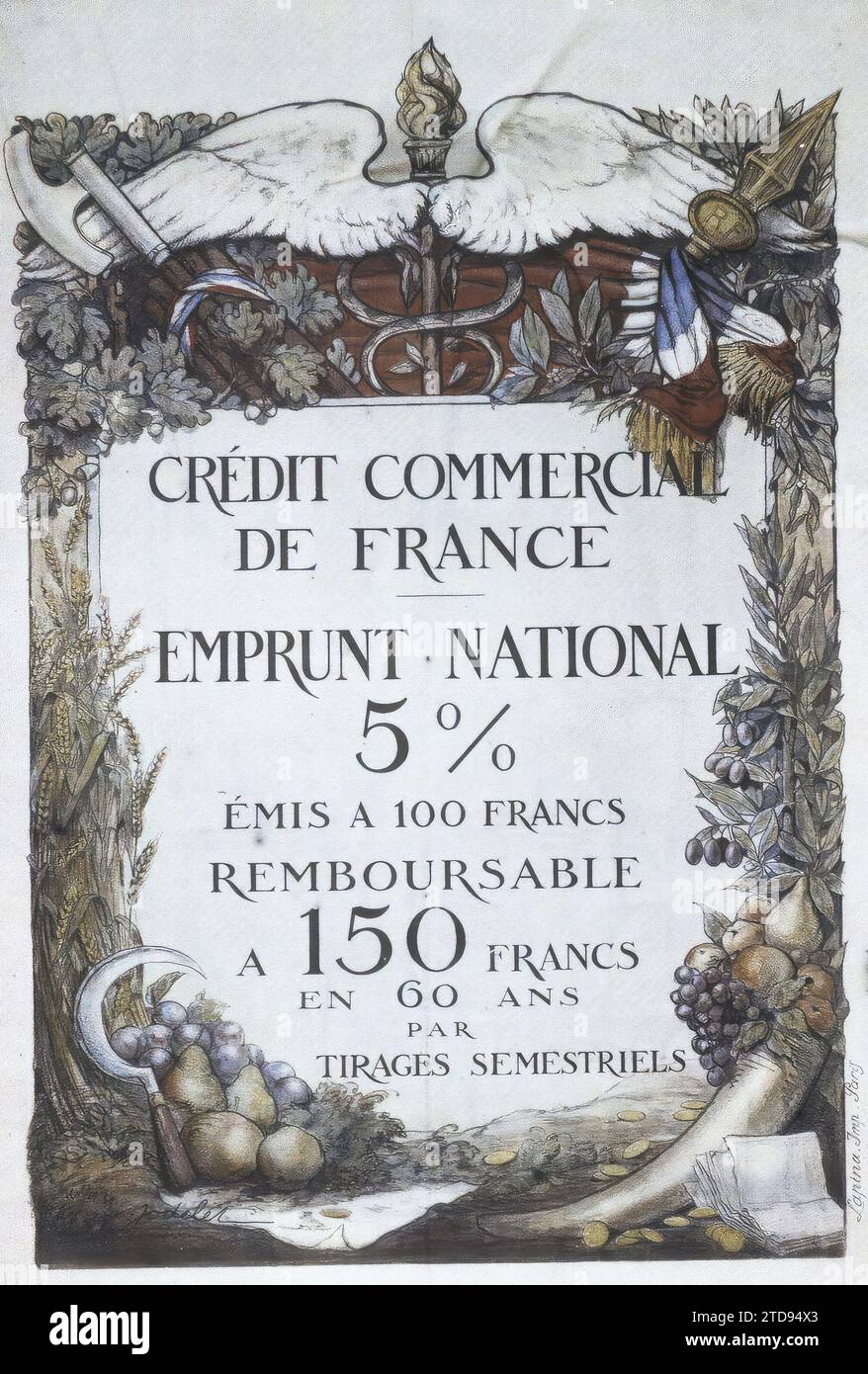 Paris, France Poster of the national loan of 1920, Commercial Credit of France, Economic activity, Registration, information, First World War, Loan, Bank, finances, Poster, War effort, war work, France, Paris, Posters Loan Nal 1920 Crédit Commercial de France, Paris, 26/02/1920 - 26/02/1920, Léon, Auguste, photographer, Autochrome, photo, Glass, Autochrome, photo, Positive, Vertical, Size 9 x 12 cm Stock Photo