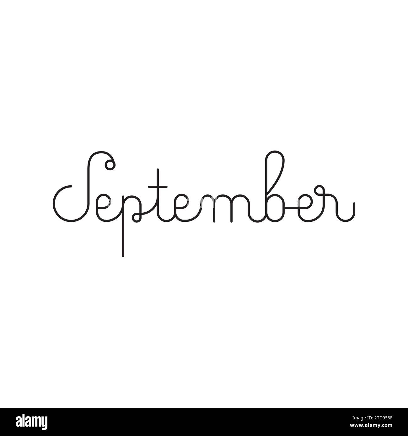 September Month Monoline Outline Lettering Stock Vector