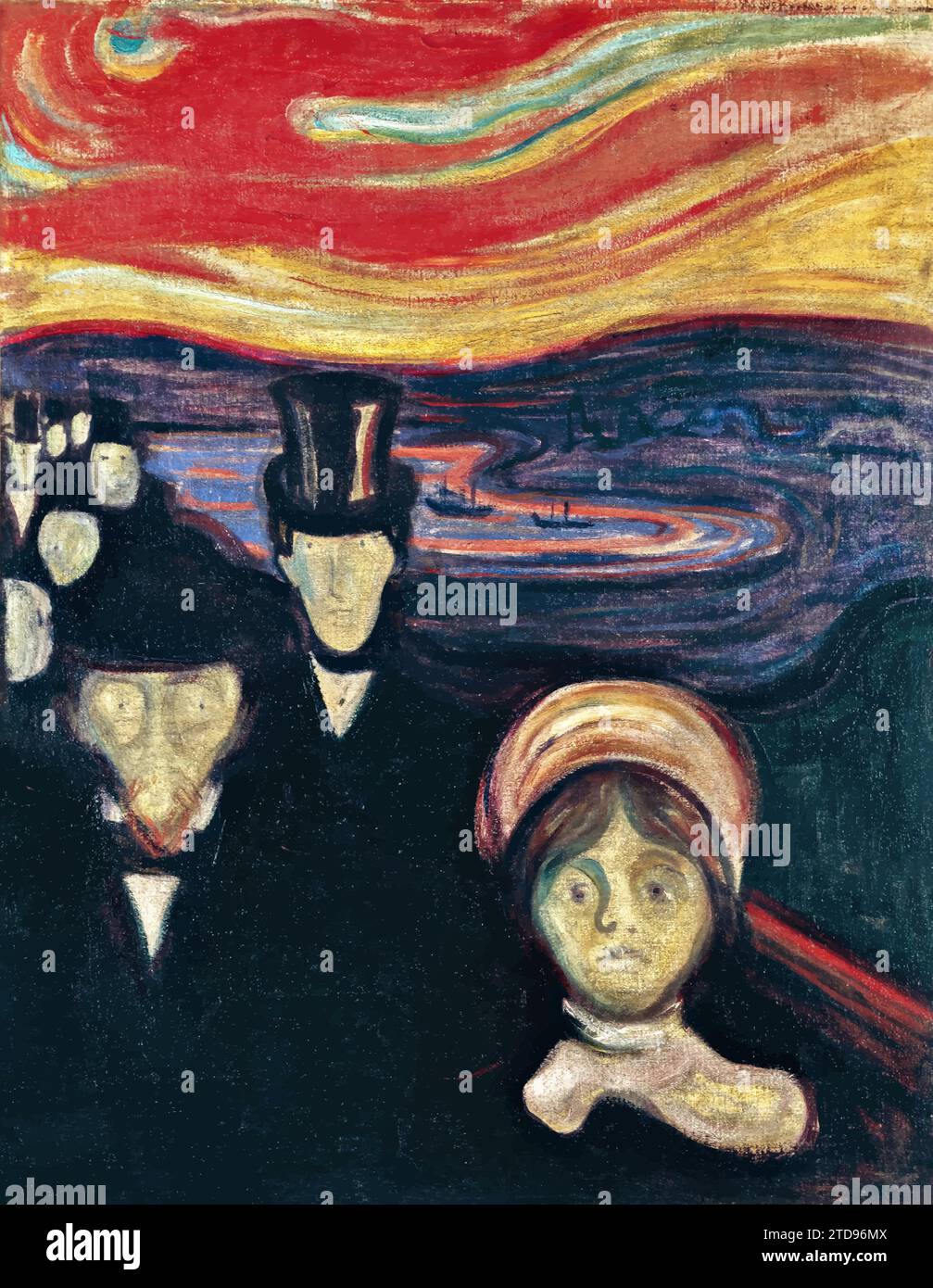 The anxiety, 1894 (oil on canvas) by Artist Munch, Edvard (1863-1944) / Norwegian Stock Vector