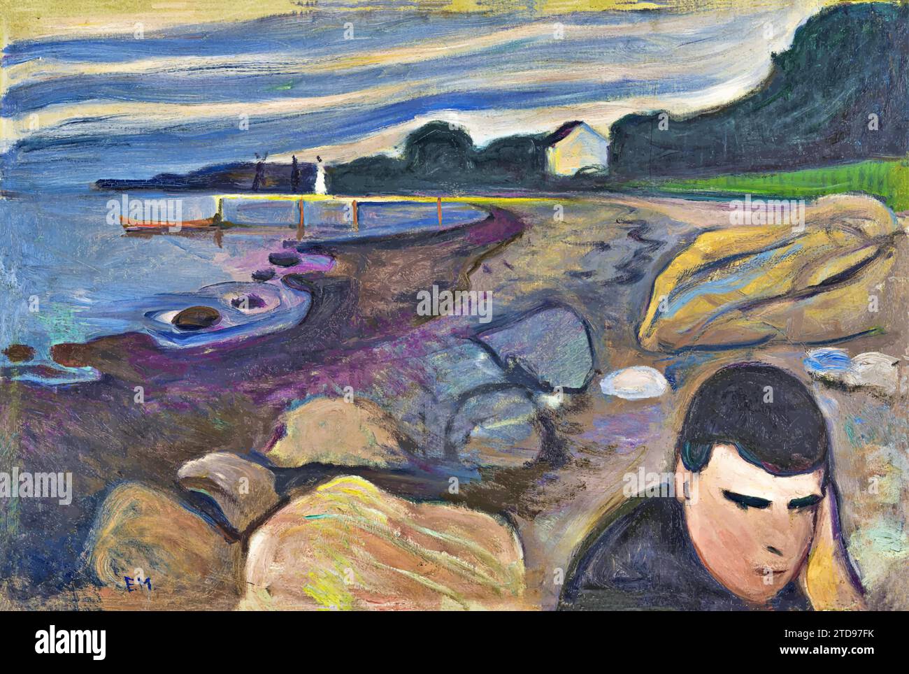 Melancholy, 1894-95 (oil on canvas) by Artist Munch, Edvard (1863-1944) / Norwegian. Stock Vector
