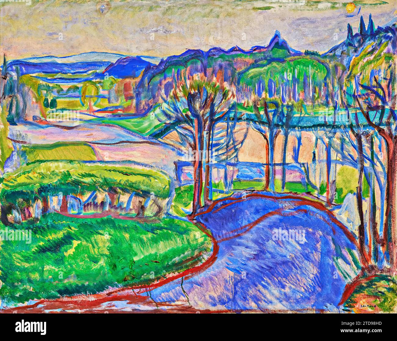 Spring Landscape, 1923 (Painting) by Artist Munch, Edvard (1863-1944) / Norwegian. Stock Vector