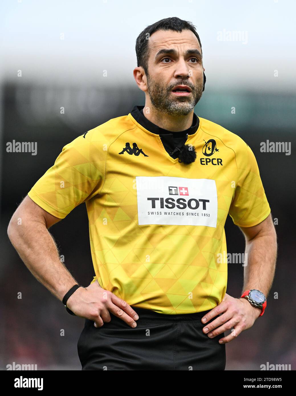 Referee Mathieu Raynal during the Investec Champions Cup match Exeter Chiefs vs Munster at Sandy Park, Exeter, United Kingdom, 17th December 2023  (Photo by Craig Thomas/News Images) Stock Photo