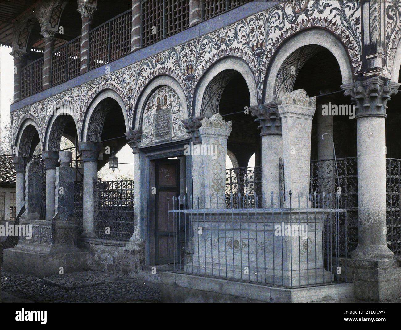 Tirana, Albania Portico with columns and tombs of the Sulejman Pasha