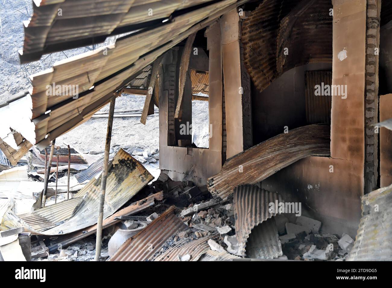 A house burned down in a forest fire in South Korea in early 2022 Stock