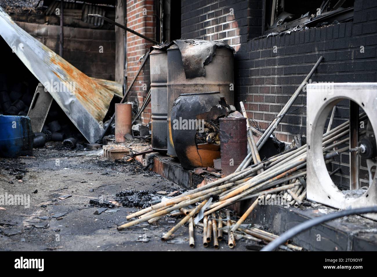 A house burned down in a forest fire in South Korea in early 2022 Stock