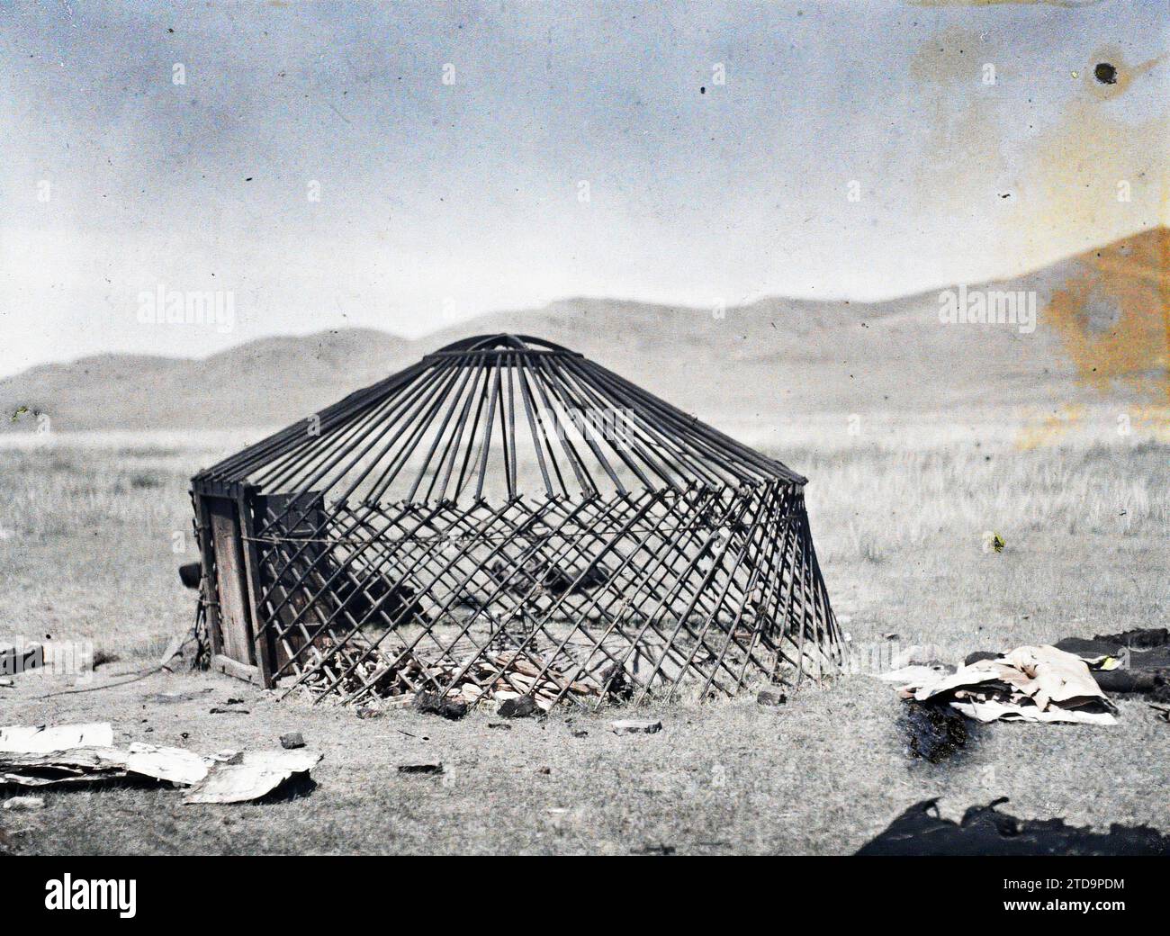 Around Ourga, Mongolia A yurt frame surrounded by debris, HD, Habitat