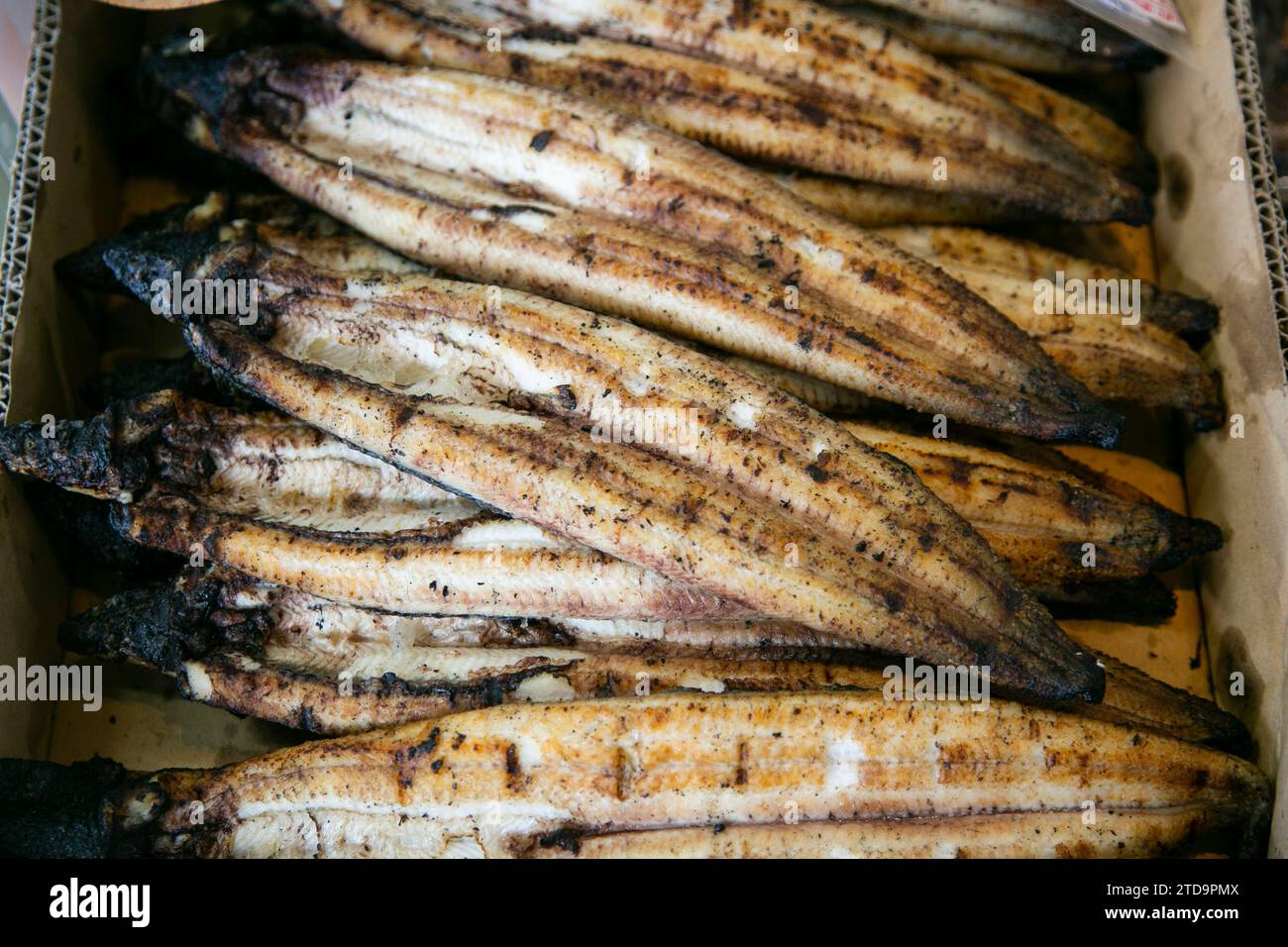 Fukuoka, Japan; 1st October 2023: Interior view of a restaurant and fish shop in Yanagawa. Stock Photo