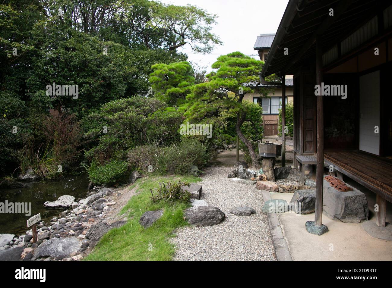 Views of an old Japanese style house with its garden and a small lake in Yanagawa, Fukuoka, Japan. Stock Photo