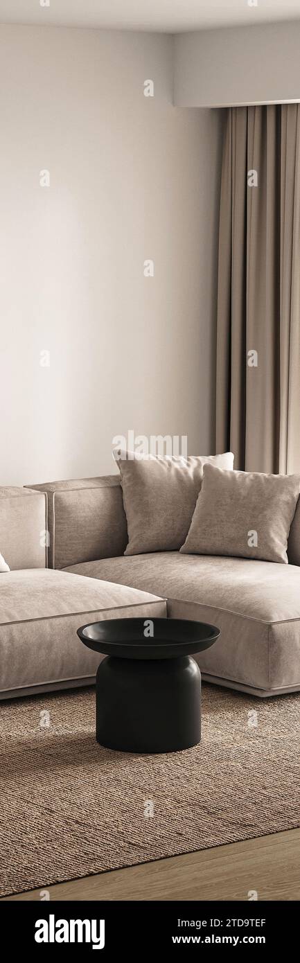 Modern minimalist living room with plush sectional sofa and sleek black ...