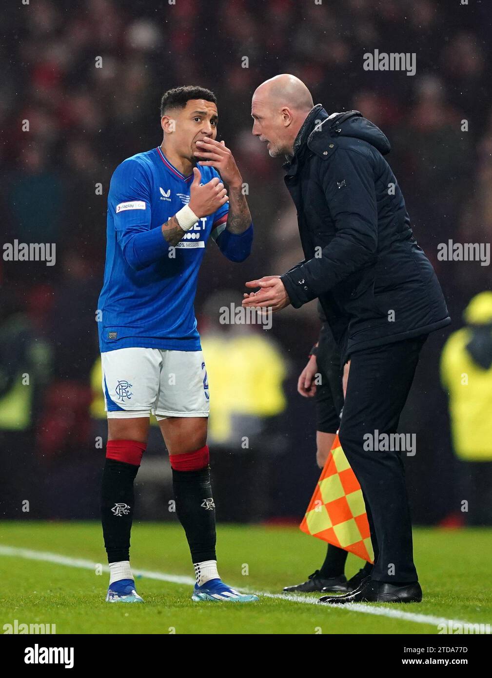 Rangers' James Tavernier Speaks With Manager Philippe Clement On The ...