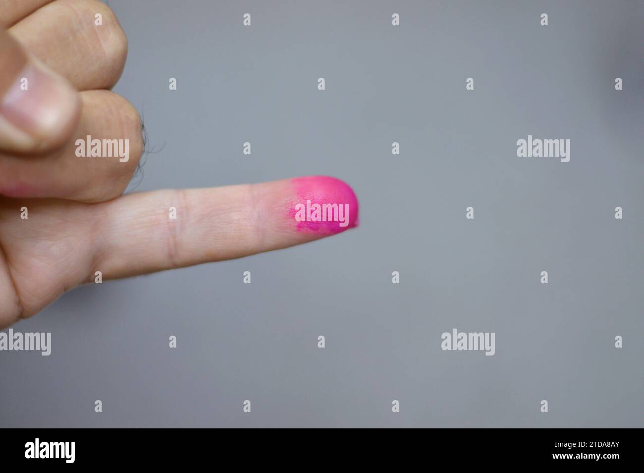 Cairo, Egypt, December 12 2023 A voter hand stained with election ink