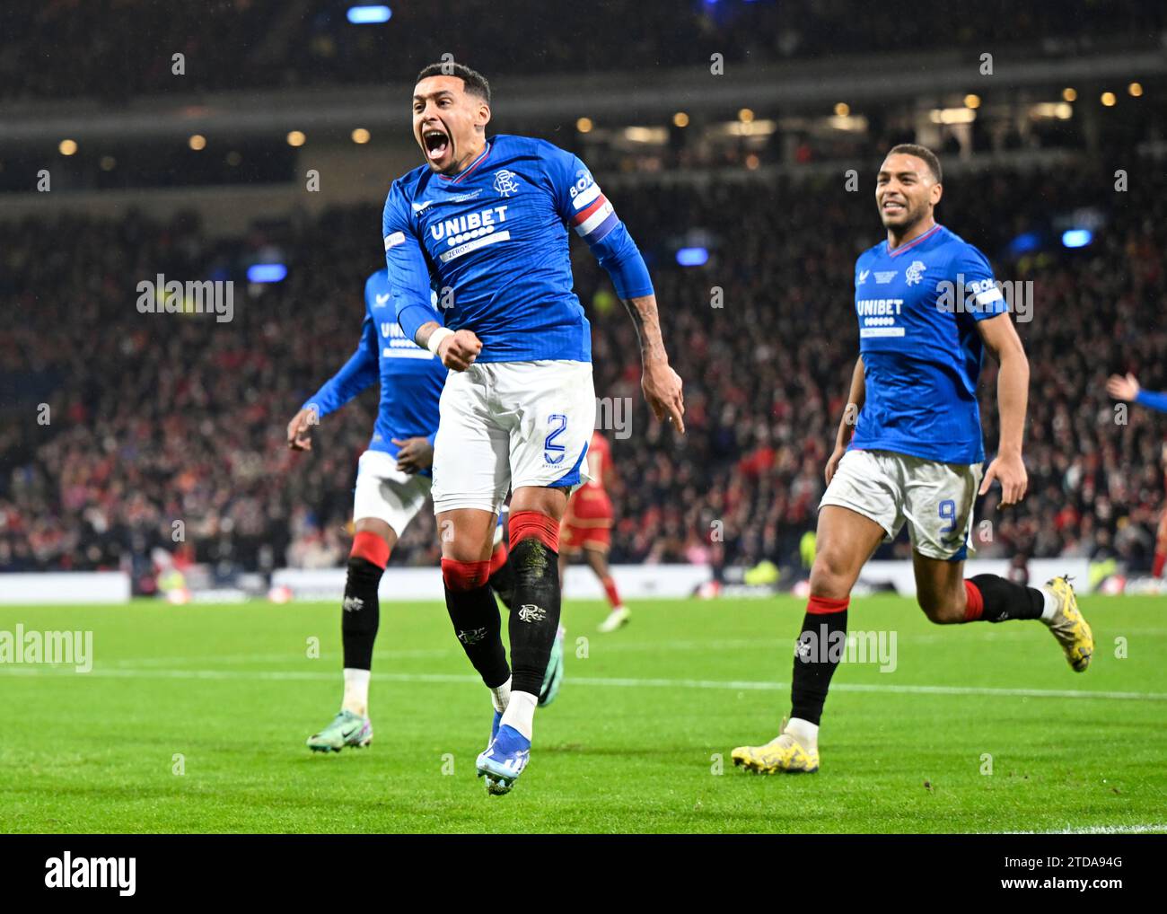 Glasgow, UK. 17th Dec, 2023. James Tavernier of Rangers scores the
