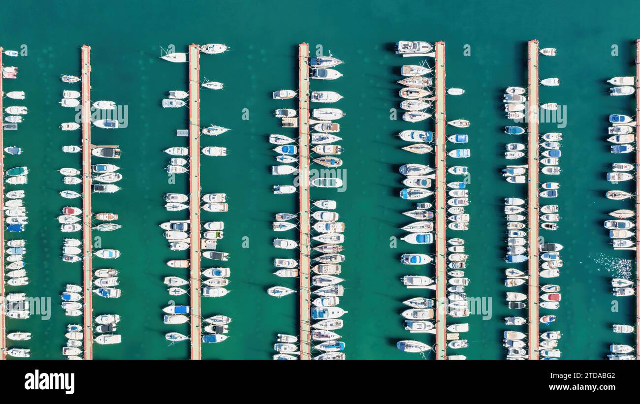From Above: A Breathtaking View of a Bustling Marina Stock Photo