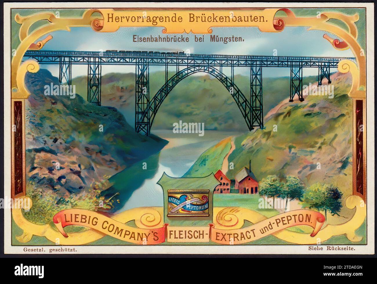 Mungsten Railway Bridge - Vintage Liebig Trade Card Tradecard Stock Photo