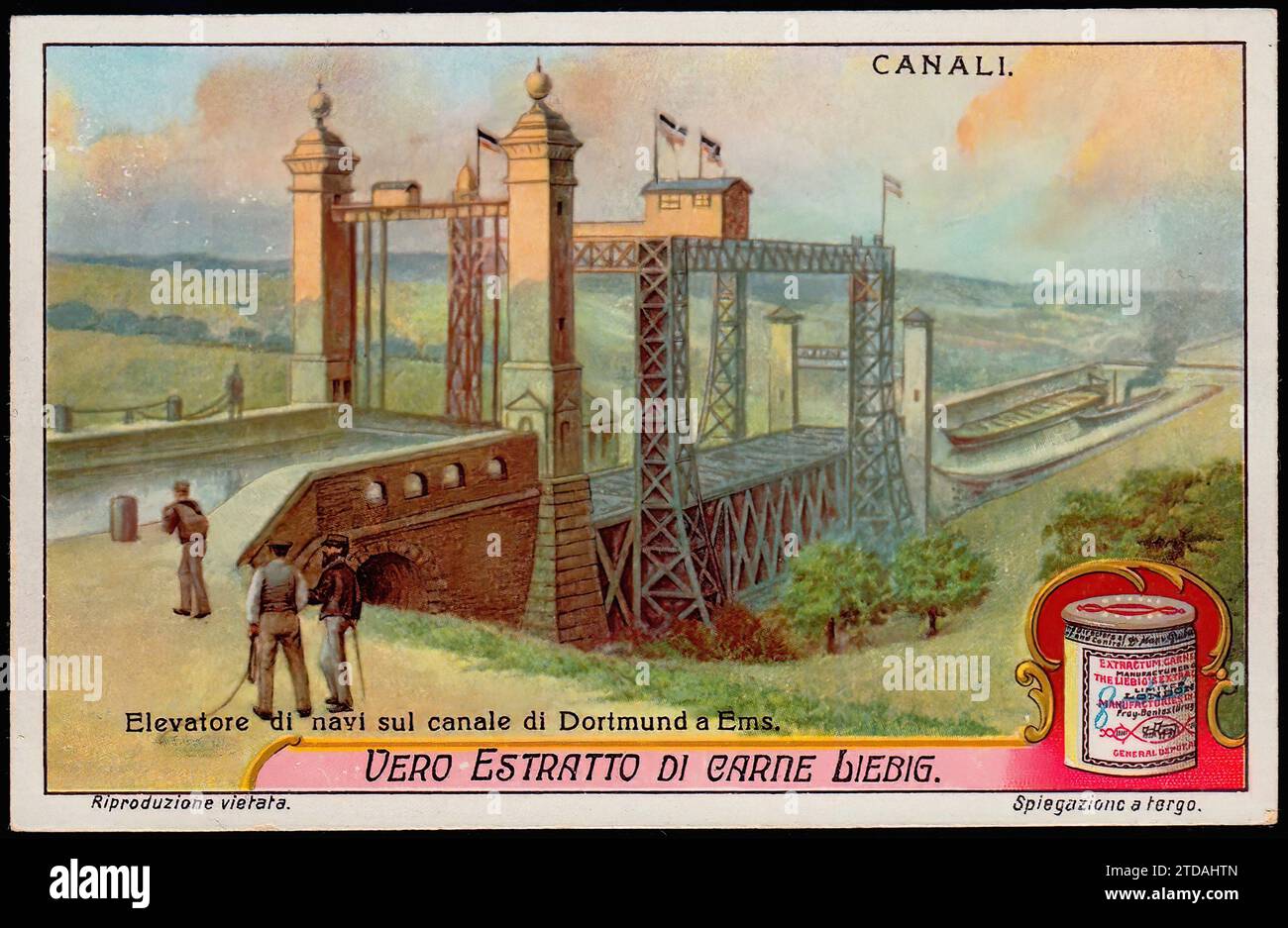 Ship Elevator, Dortmund Canal - Vintage Liebig Trade Card Stock Photo