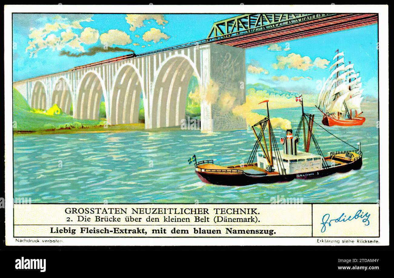 The Little Belt Bridge - Vintage Liebig Trade Card Stock Photo