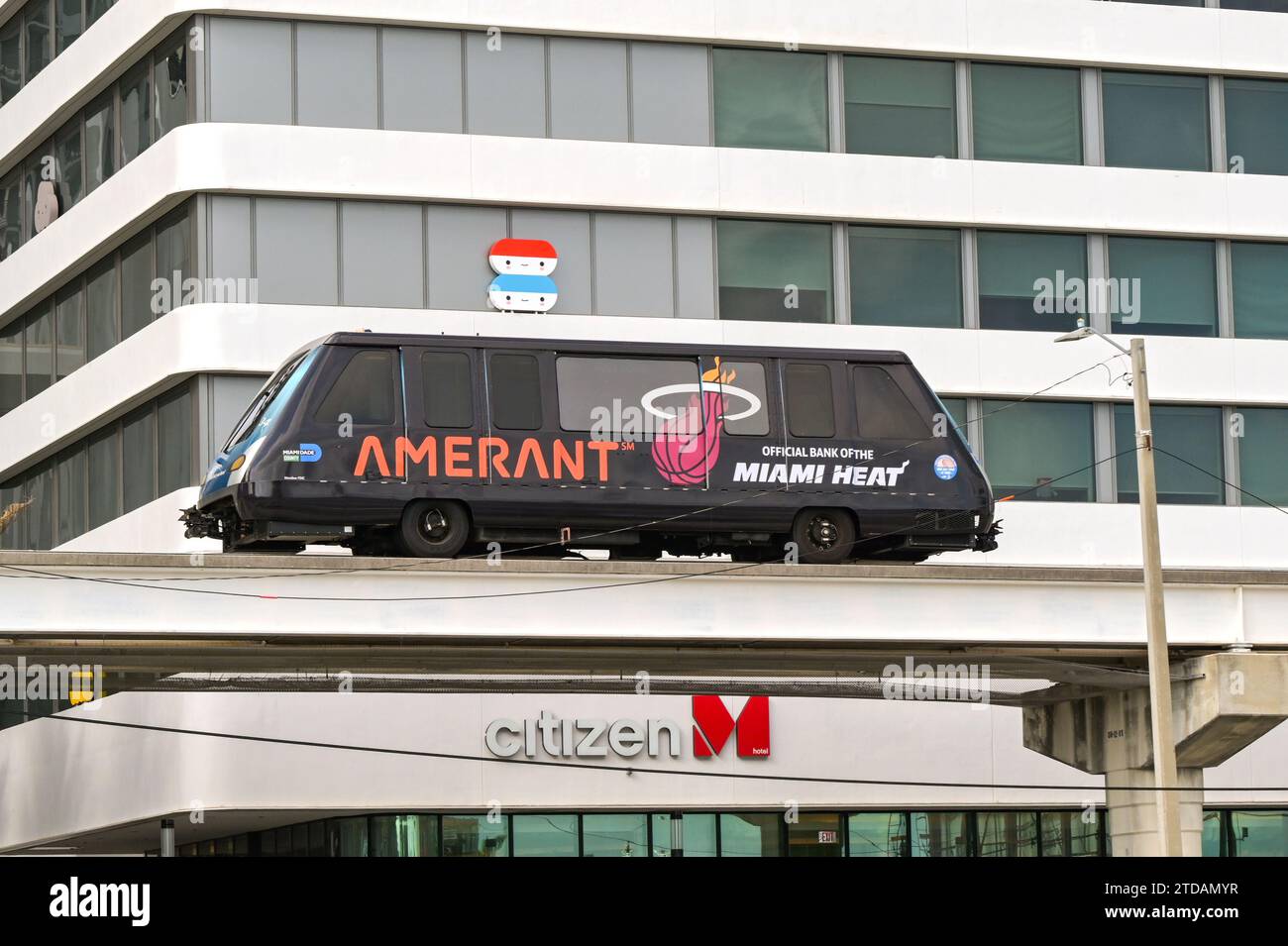 Miami Light Rtr Miami, Florida, USA - 1 December 2023: Train on the Metromover light ...