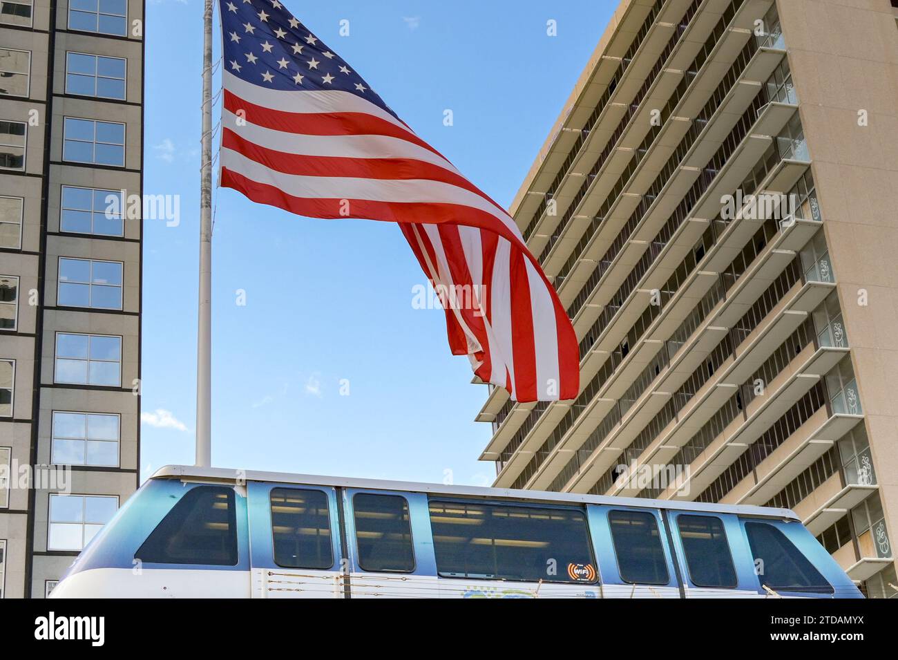 Miami Light Rtr Miami, Florida, USA - 3 December 2023: Train on the Metromover light ...