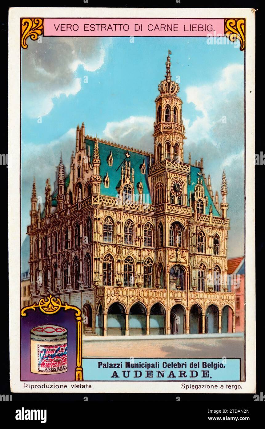 Town Hall, Oudenaarde - Vintage Liebig Trade Card Tradecard Stock Photo