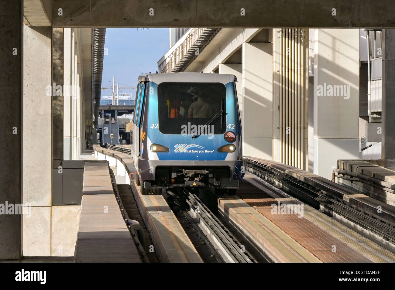 Miami, Florida, USA 4 December 2023 Train on the Metromover light railway transit system