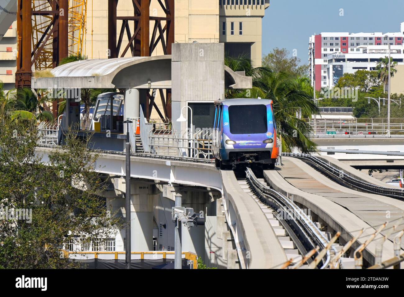 Miami, Florida, USA 5 December 2023 Train on the city's Metromover driverless light railway