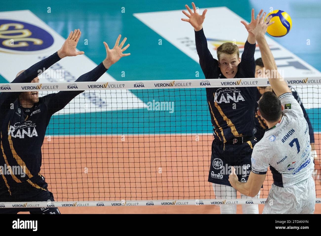 Verona, Italy. 17th Dec, 2023. Block of Rok Mozic of Rana Verona during