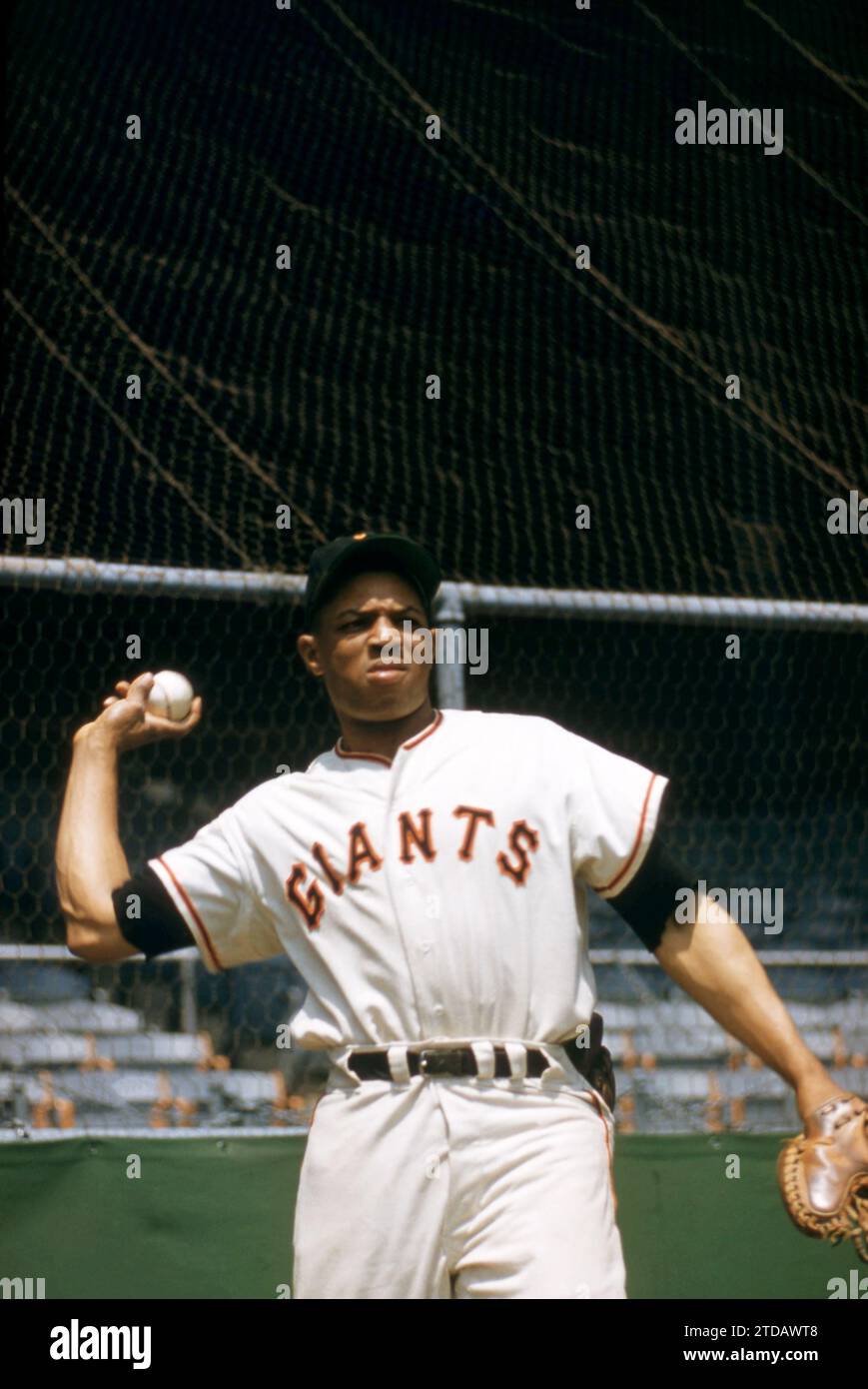 NEW YORK, NY - 1957: Willie Mays #24 of the New York Giants plays catch ...