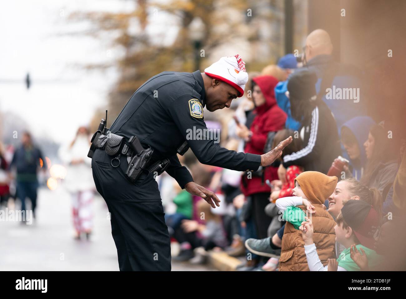 Lexington police chief Lawrence Weathers interacts with the crowd during the 2023 Lexington Christmas Parade Saturday, Dec. 2, 2023. Stock Photo