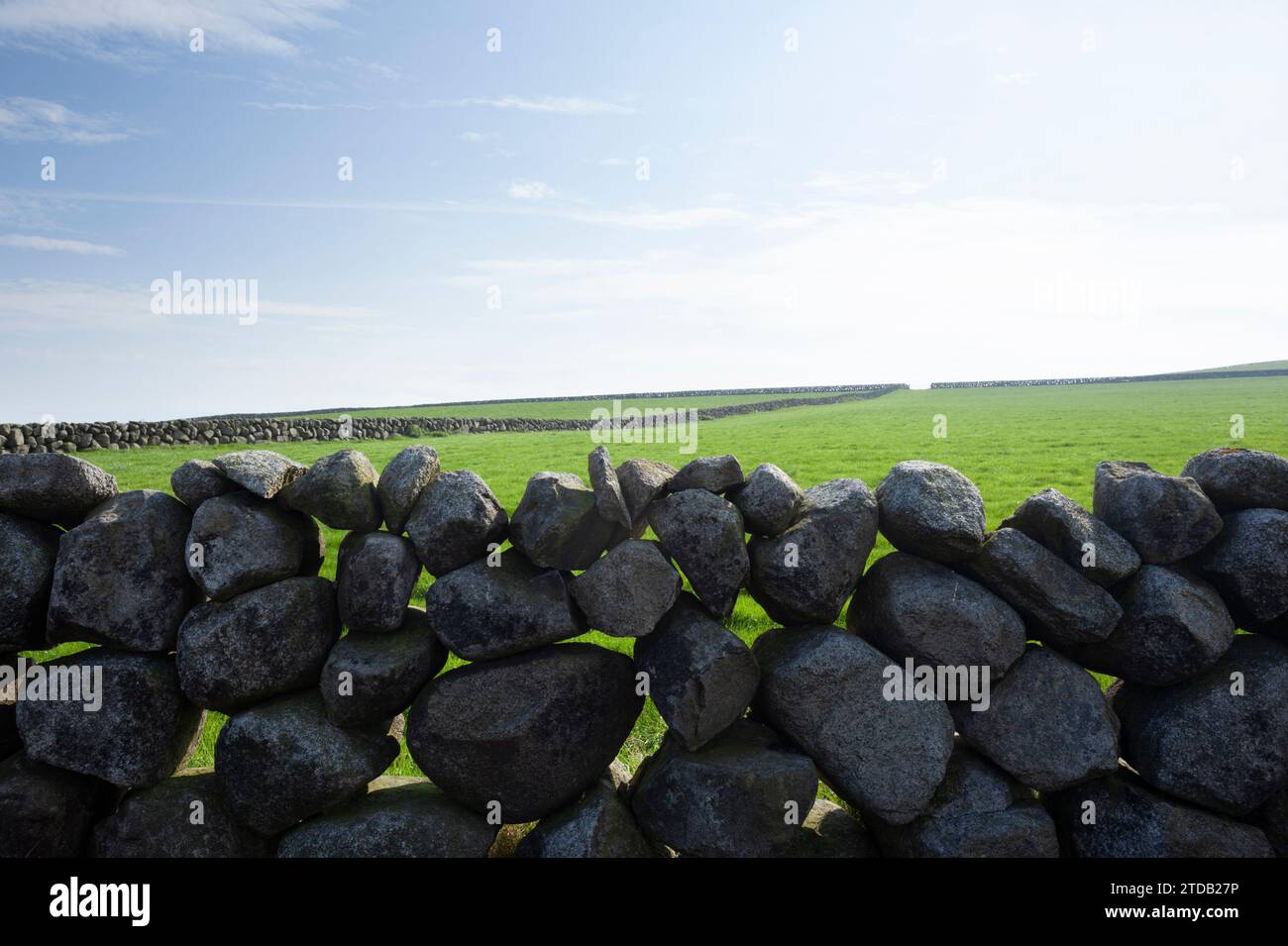 Granite stone walls in the Mourne Mountains. County Down, Northern Ireland, UK. Stock Photo