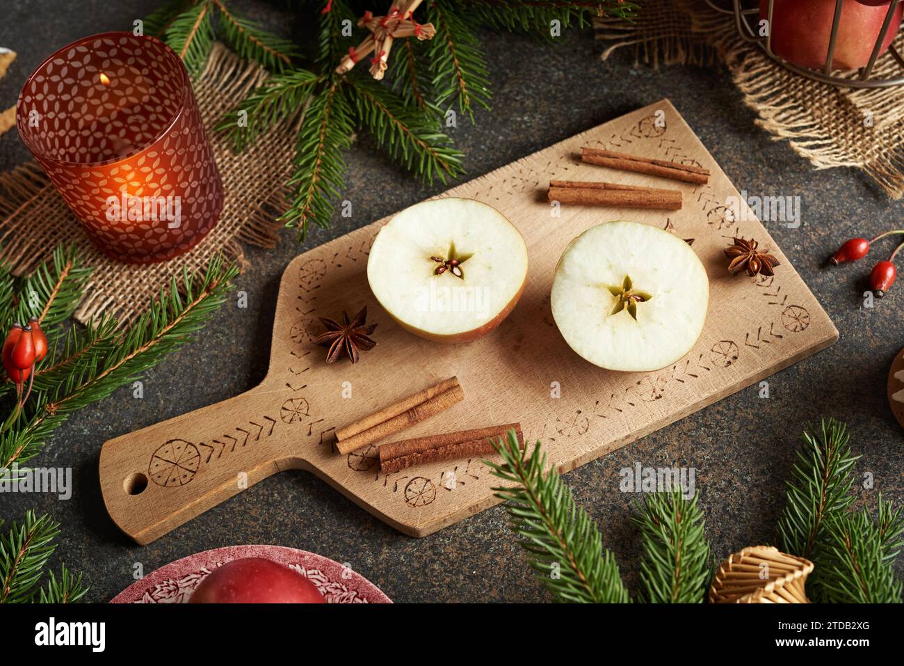 Halved apple with a star in the middle - Christmas symbol Stock Photo