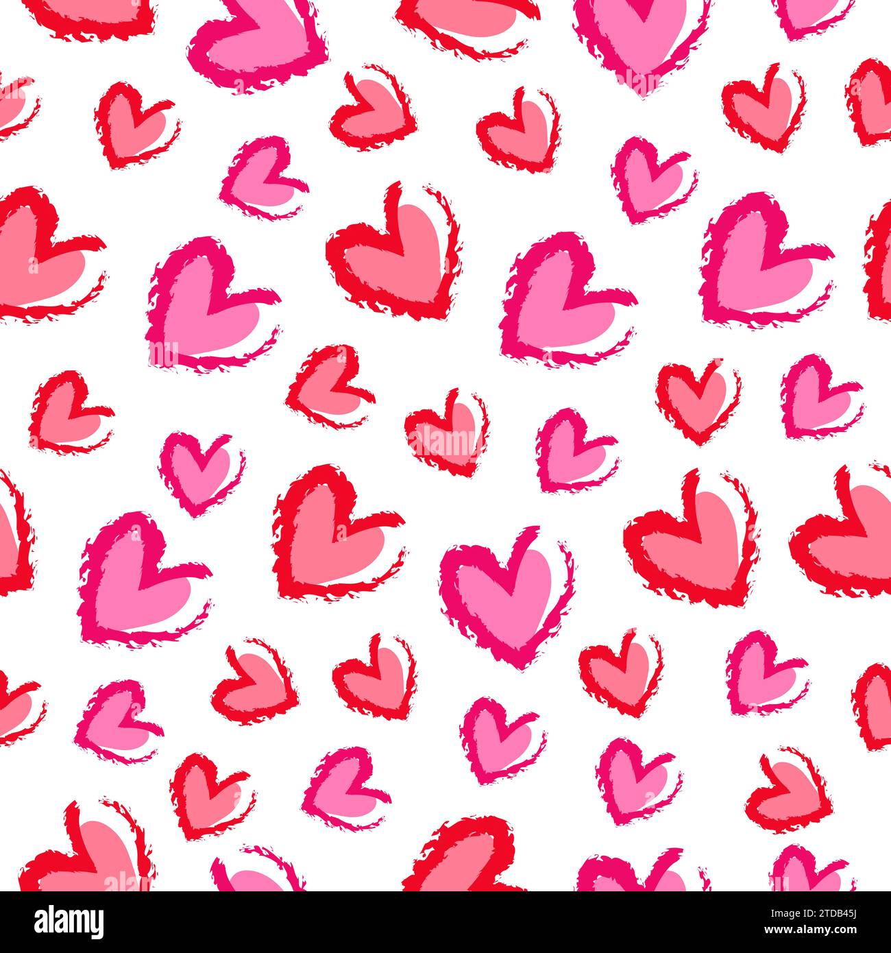 Romantic seamless pattern with cute pink hearts on a white background ...