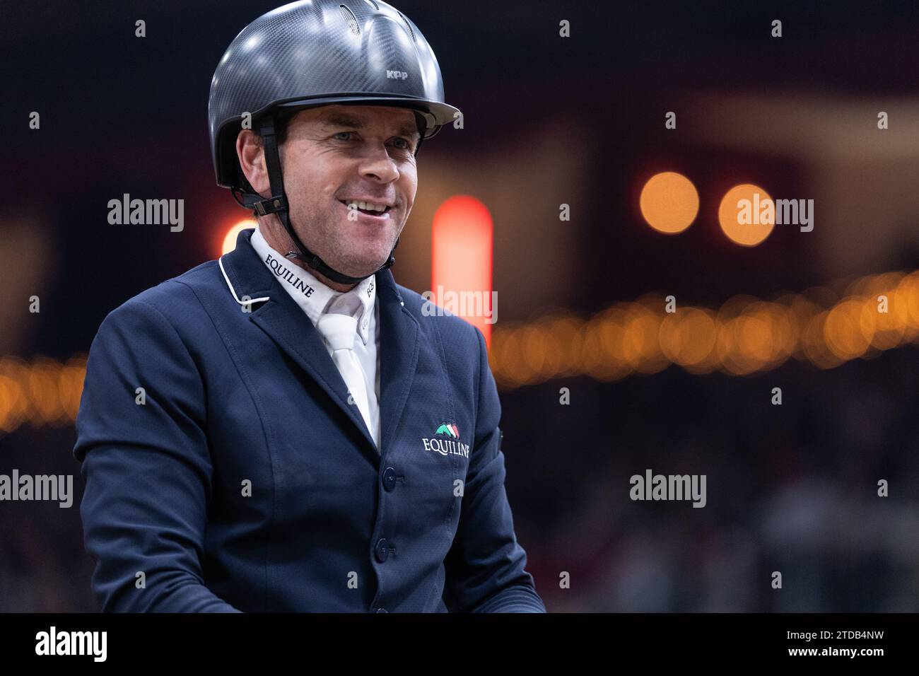 London, UK. December 17, 2023. Conor Swail of Ireland with Casturano competing during the Longines FEI Jumping World Cup at the London International Horse Show on December 17, 2023, London Excel Centre, United Kingdom (Photo by Maxime David - MXIMD Pictures) Credit: MXIMD Pictures/Alamy Live News Stock Photo