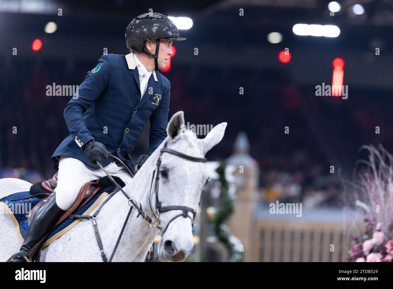 London, UK. December 17, 2023. Shane Breen of Ireland with Haya competing during the Longines FEI Jumping World Cup at the London International Horse Show on December 17, 2023, London Excel Centre, United Kingdom (Photo by Maxime David - MXIMD Pictures) Credit: MXIMD Pictures/Alamy Live News Stock Photo