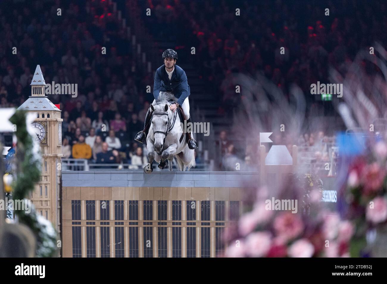 London, UK. December 17, 2023. Steve Guerdat of Switzerland with Is-Minka competing during the Longines FEI Jumping World Cup at the London International Horse Show on December 17, 2023, London Excel Centre, United Kingdom (Photo by Maxime David - MXIMD Pictures) Credit: MXIMD Pictures/Alamy Live News Stock Photo