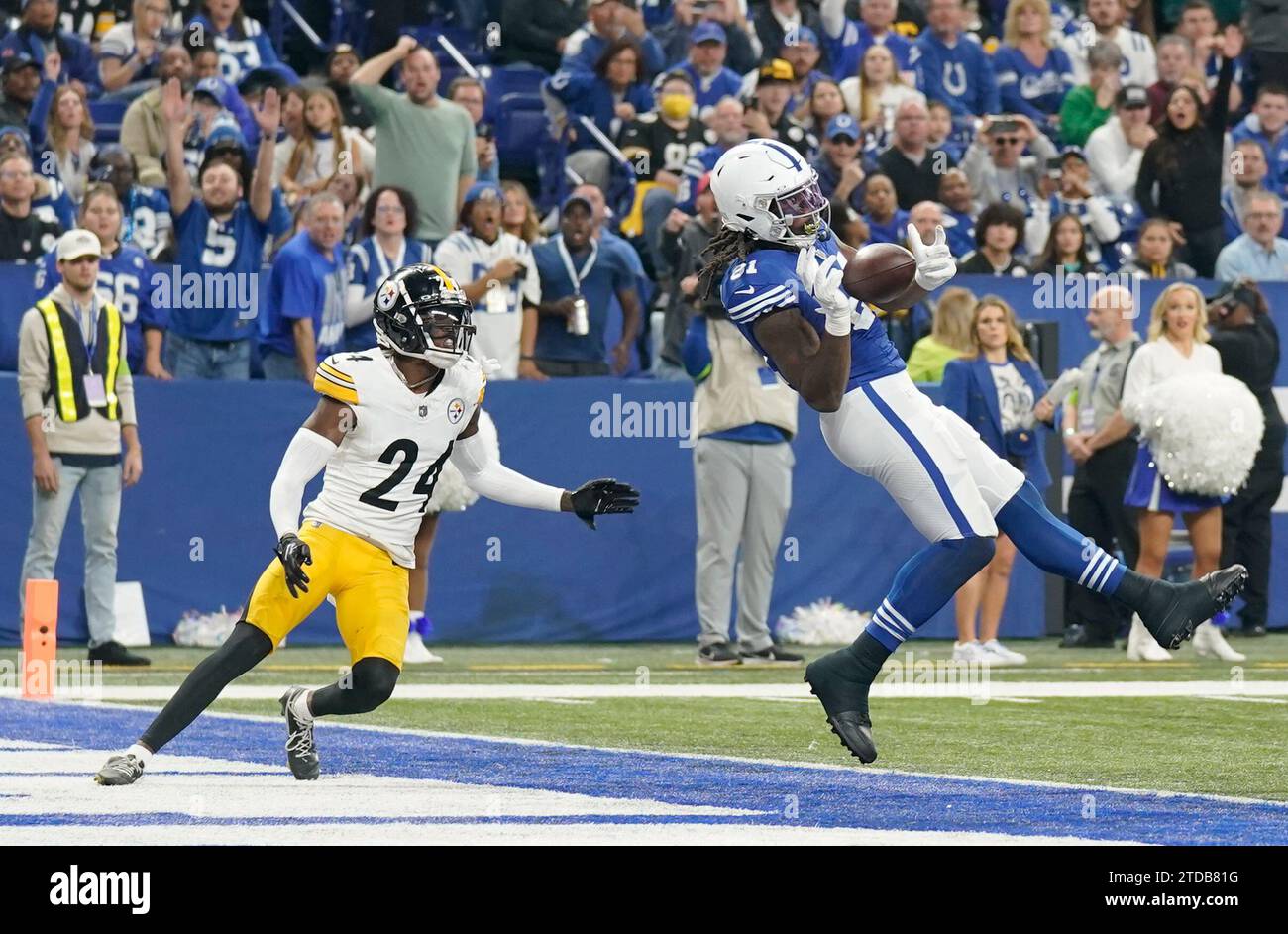 December 16, 2023, blank, blank, USA: Dec. 16, 2023: Mo Alie-Cox #81 during the Pittsburgh Steelers vs Indianapolis Colts game in Indianapolis IN at Lucas Oil Stadium. Brook Ward/AMG (Credit Image: © AMG/AMG via ZUMA Press Wire) EDITORIAL USAGE ONLY! Not for Commercial USAGE! Stock Photo