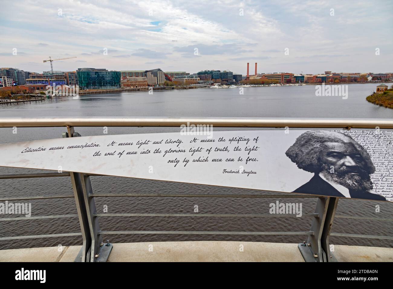 Washington, DC - The words of abolitionist Frederick Douglass on the Frederick Douglass Memorial Bridge over the Anacostia River. Stock Photo